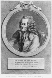 Portrét Voltaira, z kresby Denona vytvořené 6. července 1775
